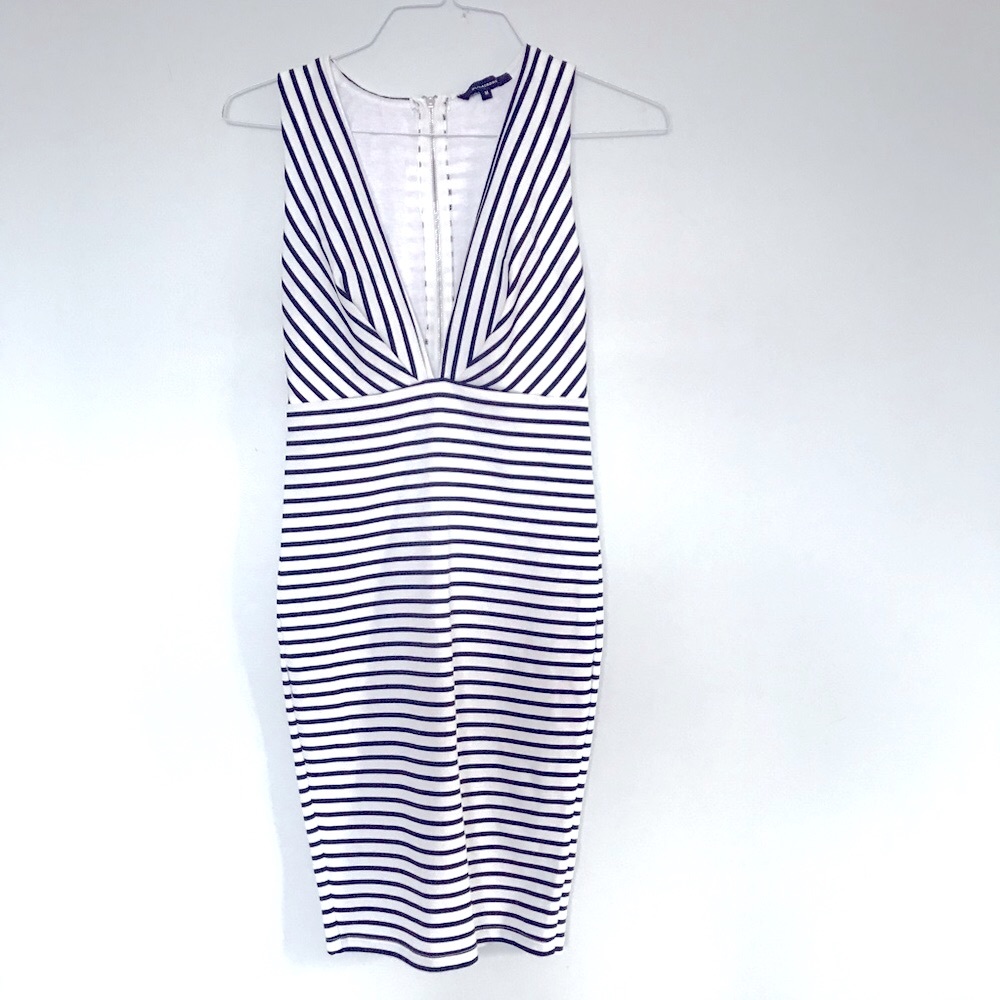 Pencil-skirt dress with plunging neckline